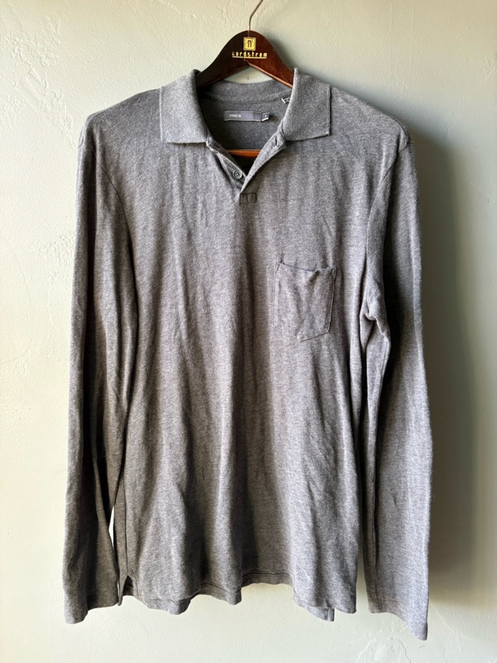 Vince. 100% Gray Cotton Long Sleeve Polo ~ Size S
